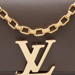 Pre Owned Louis Vuitton Taupe Leather Chain Louise MM Clutch