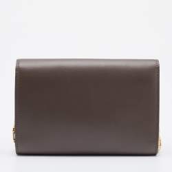 Pre Owned Louis Vuitton Taupe Leather Chain Louise MM Clutch