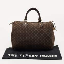 Pre Owned Louis Vuitton Fusain Monogram Mini Lin Canvas Speedy 30 Bag