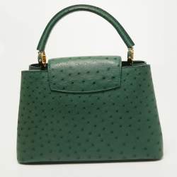 Pre Owned Louis Vuitton Green Ostrich Capucines PM Bag