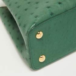 Pre Owned Louis Vuitton Green Ostrich Capucines PM Bag