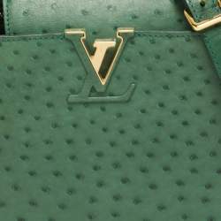 Pre Owned Louis Vuitton Green Ostrich Capucines PM Bag