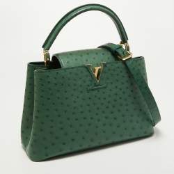 Pre Owned Louis Vuitton Green Ostrich Capucines PM Bag