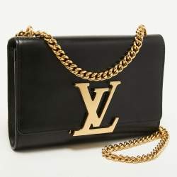 Pre Owned Louis Vuitton Black Leather Chain Louise MM Bag