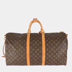 Pre Owned Louis Vuitton Vintage Brown Monogram Canvas Keepall Bandouliere 55 Duffel Bag