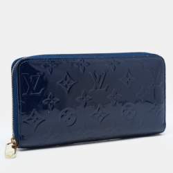 Pre Owned Louis Vuitton Navy Blue Monogram Vernis Zippy Wallet