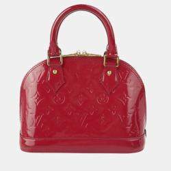 Pre Owned Louis Vuitton Red Monogram Vernis Leather Alma Top Handle Bag