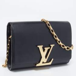 Pre Owned Louis Vuitton Black Leather Louise Chain Clutch