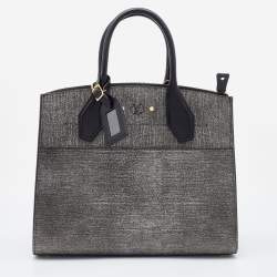 Pre Owned Louis Vuitton Grey Denim Epi Leather City Steamer MM Bag