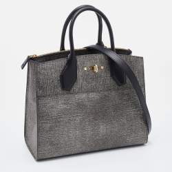 Pre Owned Louis Vuitton Grey Denim Epi Leather City Steamer MM Bag