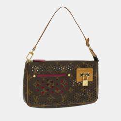 Pre Owned Louis Vuitton Brown Monogram Perforated Canvas Pochette Accessories Shoulder Bag