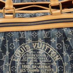 Pre Owned Louis Vuitton Blue Monogram Denim Limited Edition Porte Epaule Raye GM Bag