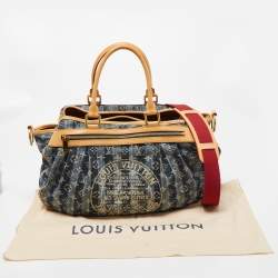 Pre Owned Louis Vuitton Blue Monogram Denim Limited Edition Porte Epaule Raye GM Bag