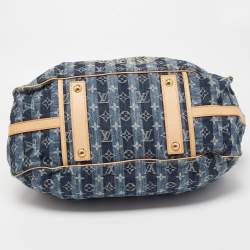 Pre Owned Louis Vuitton Blue Monogram Denim Limited Edition Porte Epaule Raye GM Bag