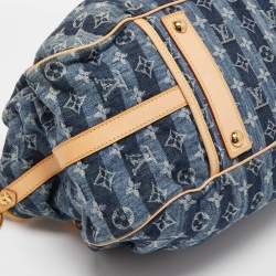 Pre Owned Louis Vuitton Blue Monogram Denim Limited Edition Porte Epaule Raye GM Bag