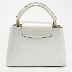 Pre Owned Louis Vuitton Silver Iridescent Leather Capucines BB Bag