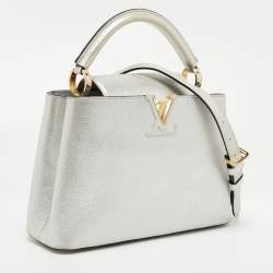 Pre Owned Louis Vuitton Silver Iridescent Leather Capucines BB Bag