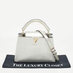 Pre Owned Louis Vuitton Silver Iridescent Leather Capucines BB Bag