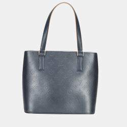 Pre Owned Louis Vuitton Blue Monogram Mat Stockton Tote Bag