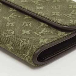 Louis Vuitton Khaki Green Mini Lin Canvas Porte Tresor International Wallet 