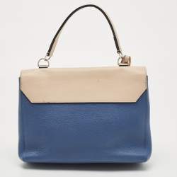 Pre Owned Louis Vuitton Beige/Blue Leather Lockme II Top Handle Bag