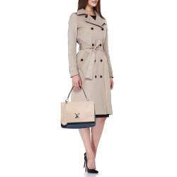 Pre Owned Louis Vuitton Beige/Blue Leather Lockme II Top Handle Bag