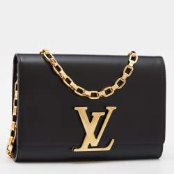 Pre Owned Louis Vuitton Black Leather Louise Chain Clutch