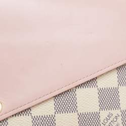 Pre Owned Louis Vuitton Pink Leather And Damier Azur Canvas Felicie Pochette 