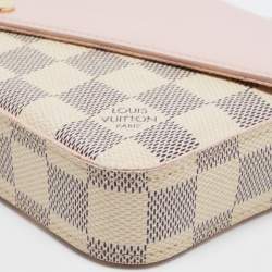 Pre Owned Louis Vuitton Pink Leather And Damier Azur Canvas Felicie Pochette 