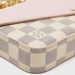 Pre Owned Louis Vuitton Pink Leather And Damier Azur Canvas Felicie Pochette 