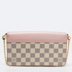 Pre Owned Louis Vuitton Pink Leather And Damier Azur Canvas Felicie Pochette 