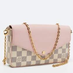 Pre Owned Louis Vuitton Pink Leather And Damier Azur Canvas Felicie Pochette 
