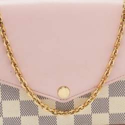 Pre Owned Louis Vuitton Pink Leather And Damier Azur Canvas Felicie Pochette 