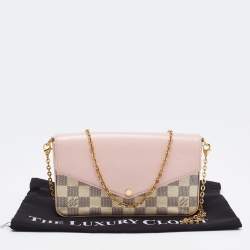 Pre Owned Louis Vuitton Pink Leather And Damier Azur Canvas Felicie Pochette 