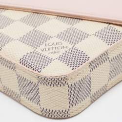 Pre Owned Louis Vuitton Pink Leather And Damier Azur Canvas Felicie Pochette 