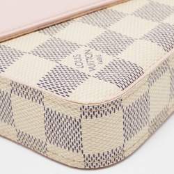 Pre Owned Louis Vuitton Pink Leather And Damier Azur Canvas Felicie Pochette 