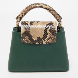 مملوكة مسبقًا Louis Vuitton Green/Beige Leather and Python Capucines Mini Bag