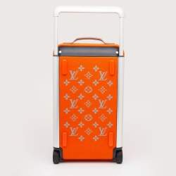 Pre Owned Louis Vuitton Orange Monogram Knit Horizon Soft 55 Duffle Bag