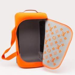 Pre Owned Louis Vuitton Orange Monogram Knit Horizon Soft 55 Duffle Bag