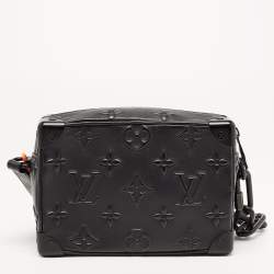 Pre Owned Louis Vuitton Black Monogram Embossed Leather Mini Soft Trunk Bag