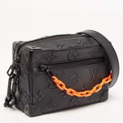 Pre Owned Louis Vuitton Black Monogram Embossed Leather Mini Soft Trunk Bag