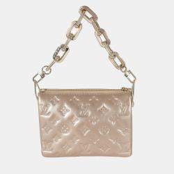 Pre Owned Louis Vuitton Gold Monogram Embossed Puffy Lambskin Coussin BB Shoulder Bag 