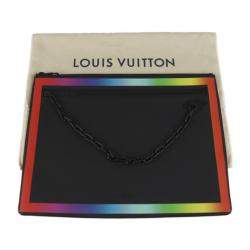 Louis Vuitton Black Leather Taiga A4 Rainbow Pochette Clutch Bag