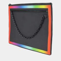 Louis Vuitton Black Leather Taiga A4 Rainbow Pochette Clutch Bag