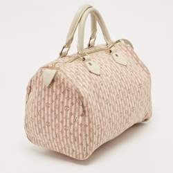 Pre Owned Louis Vuitton  White/Pink Mini Lin Croisette Speedy 30 Bag