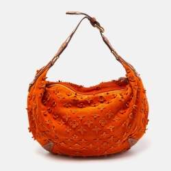 Pre Owned Louis Vuitton Orange Monogram Suede Onatah Fleurs GM Bag