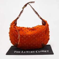 Pre Owned Louis Vuitton Orange Monogram Suede Onatah Fleurs GM Bag
