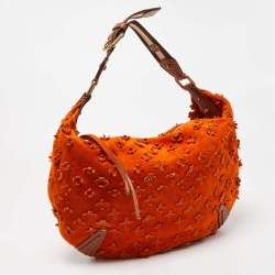 Pre Owned Louis Vuitton Orange Monogram Suede Onatah Fleurs GM Bag