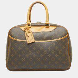 LOUIS VUITTON Deauville Boston Monogram Canvas Satchel Bag Brown