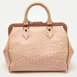 Pre Owned Louis Vuitton Poudre Ostrich Limited Edition Frame Speedy Bag